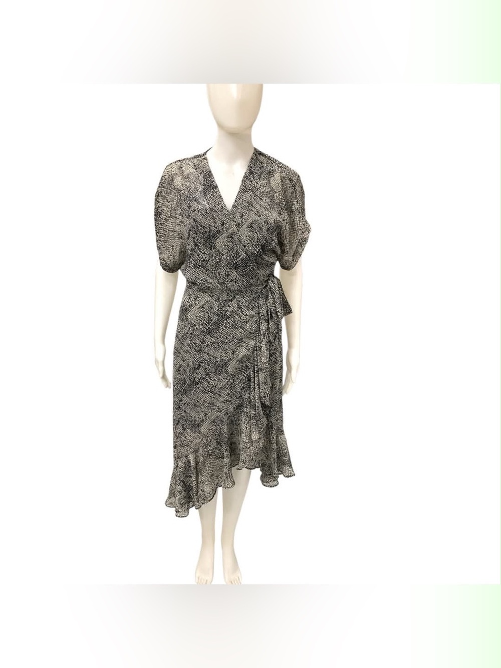 Love Stitch Black & White Printed Wrap Midi Dress Size S